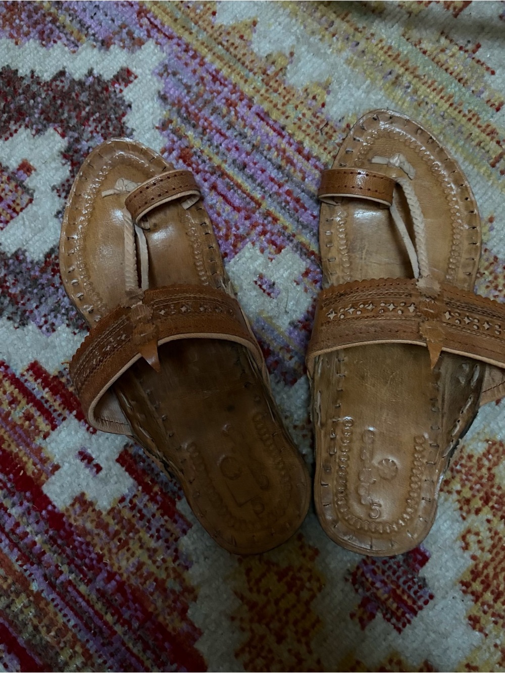 Woven handmade Toe-Loop Brown Leather Slide Sandals for Women